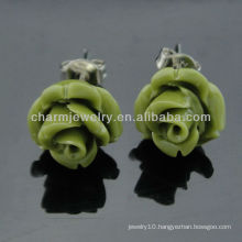 2013 Color Dyed Simulated Coral Carved Rose Flower Earrings EF-007